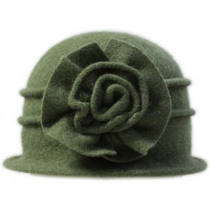 Bucket Hats Flower 100% Wool Dome Bucket Hat Winter Cloche Hat Fedoras Derby Hat - D-green - CX18HEHWIA3 $14.17