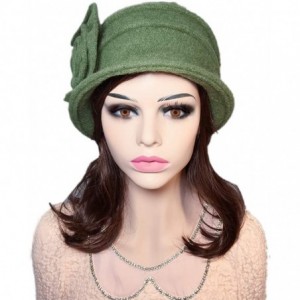 Bucket Hats Flower 100% Wool Dome Bucket Hat Winter Cloche Hat Fedoras Derby Hat - D-green - CX18HEHWIA3 $14.17