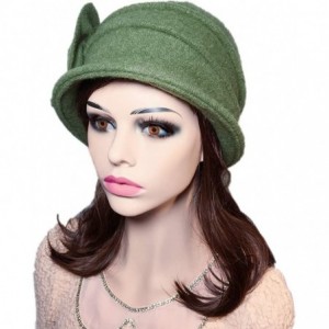 Bucket Hats Flower 100% Wool Dome Bucket Hat Winter Cloche Hat Fedoras Derby Hat - D-green - CX18HEHWIA3 $14.17