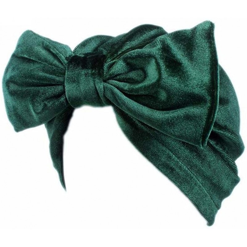 Skullies & Beanies Women Solid Bow Pre Tied Cancer Chemo Hat Beanie Turban Stretch Head Wrap Cap - Green - C4185YDAQ5G $10.33