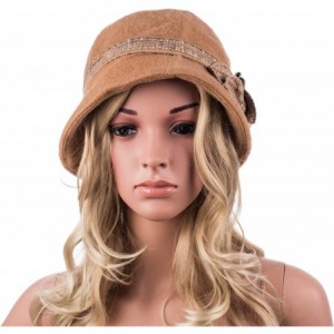 Bucket Hats Womens 1920s Gatsby Wool Flower Band Beret Beanie Cloche Bucket Hat A374 - Camel - CK12M2Q22MF $15.09