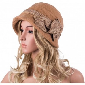 Bucket Hats Womens 1920s Gatsby Wool Flower Band Beret Beanie Cloche Bucket Hat A374 - Camel - CK12M2Q22MF $15.09