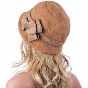 Bucket Hats Womens 1920s Gatsby Wool Flower Band Beret Beanie Cloche Bucket Hat A374 - Camel - CK12M2Q22MF $15.09