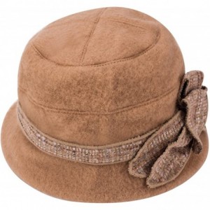 Bucket Hats Womens 1920s Gatsby Wool Flower Band Beret Beanie Cloche Bucket Hat A374 - Camel - CK12M2Q22MF $15.09