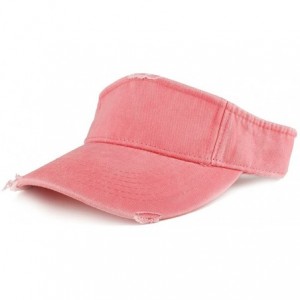 Visors Frayed Pigment Dyed Garment Washed Distressed Adjustable Visor Cap - Coral - CO1858W2SEO $12.05