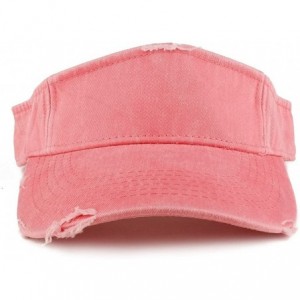 Visors Frayed Pigment Dyed Garment Washed Distressed Adjustable Visor Cap - Coral - CO1858W2SEO $12.05