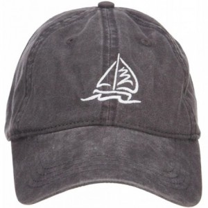 Baseball Caps Sailboat and Wave Embroidered Pigment Dyed Cap - Black - CW126E5RYMX $42.42