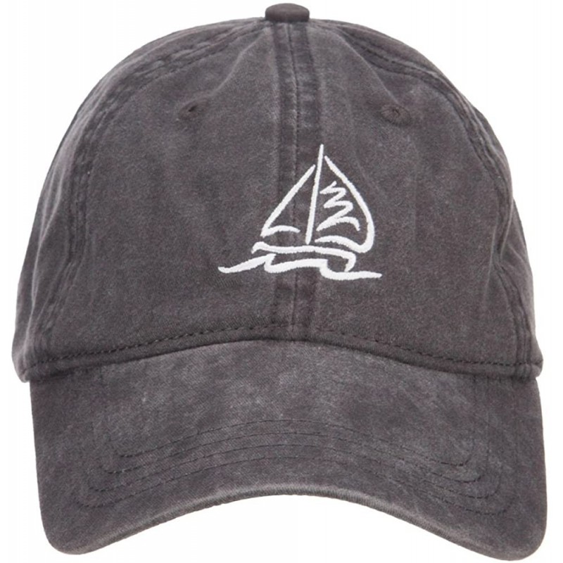 Baseball Caps Sailboat and Wave Embroidered Pigment Dyed Cap - Black - CW126E5RYMX $24.56