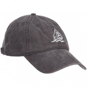 Baseball Caps Sailboat and Wave Embroidered Pigment Dyed Cap - Black - CW126E5RYMX $24.56