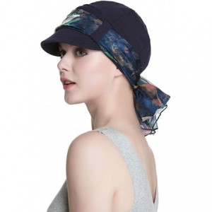 Newsboy Caps Breathable Bamboo Lined Cotton Hat and Scarf Set for Women - Navy Peach Blossom - CC18NNX5H4H $13.18