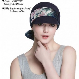 Newsboy Caps Breathable Bamboo Lined Cotton Hat and Scarf Set for Women - Navy Peach Blossom - CC18NNX5H4H $13.18