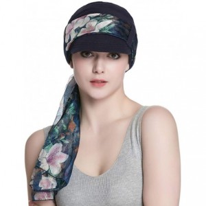 Newsboy Caps Breathable Bamboo Lined Cotton Hat and Scarf Set for Women - Navy Peach Blossom - CC18NNX5H4H $13.18