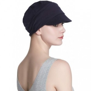 Newsboy Caps Breathable Bamboo Lined Cotton Hat and Scarf Set for Women - Navy Peach Blossom - CC18NNX5H4H $13.18