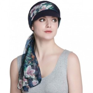 Newsboy Caps Breathable Bamboo Lined Cotton Hat and Scarf Set for Women - Navy Peach Blossom - CC18NNX5H4H $13.18