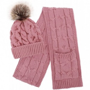 Skullies & Beanies Women Winter Warm Braided Cable Knit Beanie Scarf Set - Pink - C018EL80S20 $55.41