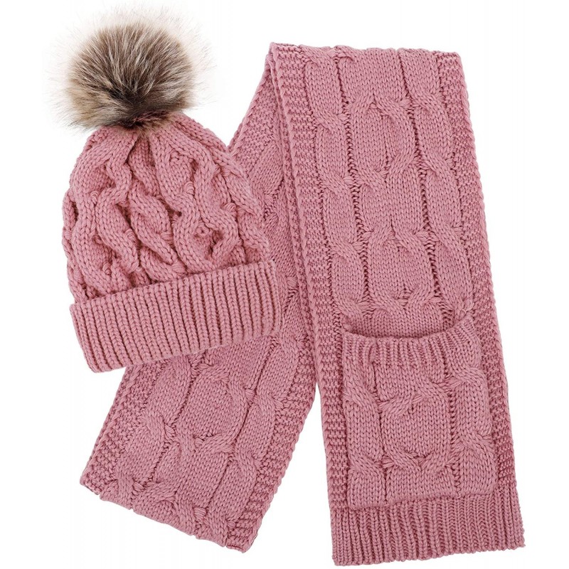 Skullies & Beanies Women Winter Warm Braided Cable Knit Beanie Scarf Set - Pink - C018EL80S20 $30.79