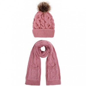 Skullies & Beanies Women Winter Warm Braided Cable Knit Beanie Scarf Set - Pink - C018EL80S20 $30.79