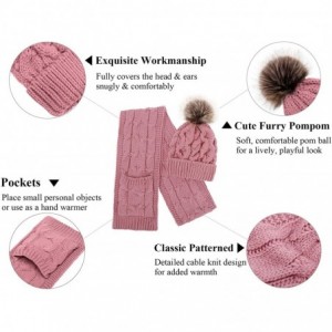 Skullies & Beanies Women Winter Warm Braided Cable Knit Beanie Scarf Set - Pink - C018EL80S20 $30.79