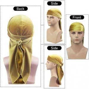 Skullies & Beanies 4 Pcs Unisex Velvet Durag Extra Long-Tail Du Rags Wide Straps for Men Waves - Style3 - C918Z2TUGY4 $13.11