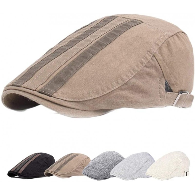 Newsboy Caps Men's Newsboy Cap Cotton Ivy Gatsby Cabbie Driving Hat - Khaki - C418X769GNG $12.04