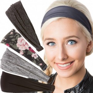 Headbands Adjustable Stretchy Printed Headbands - 5pk Black/Grey/Floral/Charocoal/Grey Xflex - CY197GH8W6Y $44.34