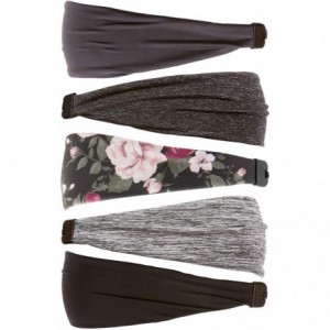 Headbands Adjustable Stretchy Printed Headbands - 5pk Black/Grey/Floral/Charocoal/Grey Xflex - CY197GH8W6Y $20.10