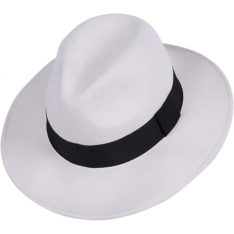 Fedoras Wool Felt Wide Brim Fedora Hats for Women Men - White - CM198COEX33 $39.54