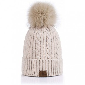 Skullies & Beanies Women Winter Pom Pom Beanie Hats Warm Fleece Lined-Chunky Trendy Cute Chenille Knit Twist Cap - 2-beige-h ...