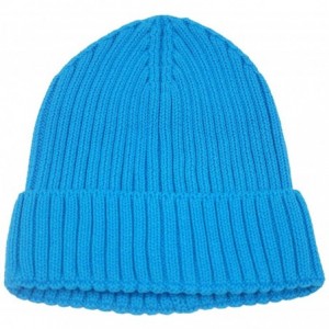 Skullies & Beanies Mens Womens Daily Beanie Hat Rib Knitted Cotton Winter Caps - Bright Blue - CZ1925H3OUQ $22.59