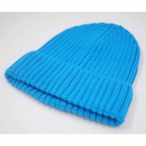 Skullies & Beanies Mens Womens Daily Beanie Hat Rib Knitted Cotton Winter Caps - Bright Blue - CZ1925H3OUQ $11.02