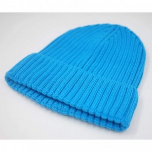 Skullies & Beanies Mens Womens Daily Beanie Hat Rib Knitted Cotton Winter Caps - Bright Blue - CZ1925H3OUQ $11.02