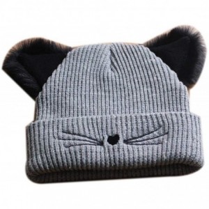 Skullies & Beanies Women Double Cat Ears Winter Casual Warm Cute Knitted Beanie Hats Hats & Caps - Grey - CQ18Z0ZK4MS $20.27