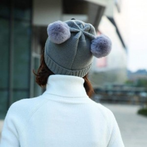 Skullies & Beanies Women Double Cat Ears Winter Casual Warm Cute Knitted Beanie Hats Hats & Caps - Grey - CQ18Z0ZK4MS $20.27