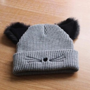 Skullies & Beanies Women Double Cat Ears Winter Casual Warm Cute Knitted Beanie Hats Hats & Caps - Grey - CQ18Z0ZK4MS $20.27