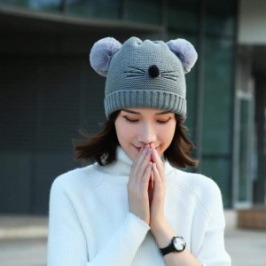 Skullies & Beanies Women Double Cat Ears Winter Casual Warm Cute Knitted Beanie Hats Hats & Caps - Grey - CQ18Z0ZK4MS $20.27