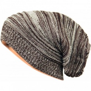 Skullies & Beanies Unisex Beanie Hat Slouchy Knit Cap Skullcap Stripe Baggy Style 1017 - Coffee - CY128ZOVUX5 $9.18