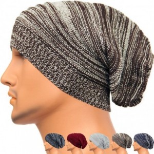 Skullies & Beanies Unisex Beanie Hat Slouchy Knit Cap Skullcap Stripe Baggy Style 1017 - Coffee - CY128ZOVUX5 $9.18