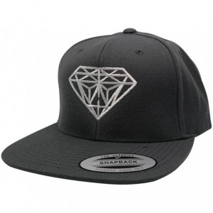 Baseball Caps Flexfit Diamond Embroidered Flat Bill Snapback Cap - Grey With White Thread - CB12I3I1461 $34.72