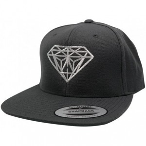 Baseball Caps Flexfit Diamond Embroidered Flat Bill Snapback Cap - Grey With White Thread - CB12I3I1461 $14.16