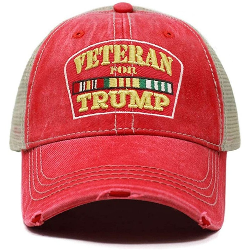 Baseball Caps Veterans for Trump Dad Hat Vintage Trucker Cap Handwashed Cotton Baseball Cap TC101 TC102 - Tc102 Red - CH18OYW...