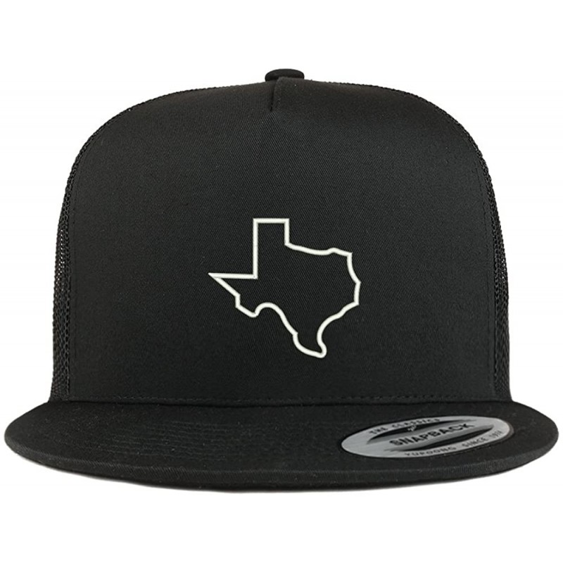 Baseball Caps Texas State Outline Embroidered 5 Panel Flat Bill Trucker Mesh Back Cap - Black - CA185YCZ2QO $15.11