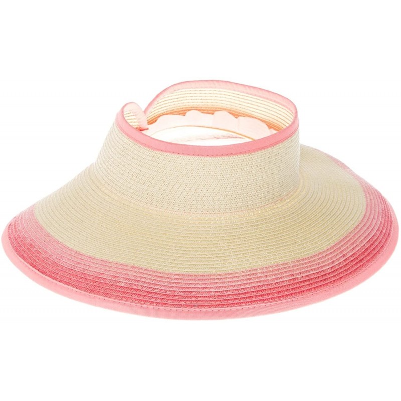 Visors Wide Brim Roll-Up Sun Beach Visor Large Floppy Ombre Straw Ponytail Visor - Pink - C418CTADNZE $16.80