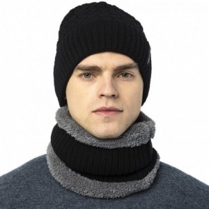 Skullies & Beanies Knit Warm Fleece Lined Skull Cap Beanie Hat - Black With Neck Warmer - CO12O0D0UH7 $10.29