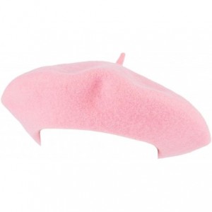 Berets Wool French Beret for Men and Women in Plain Colours - Pink - CN18QWXTU9X $23.96