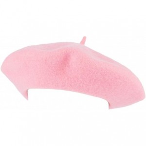 Berets Wool French Beret for Men and Women in Plain Colours - Pink - CN18QWXTU9X $14.69