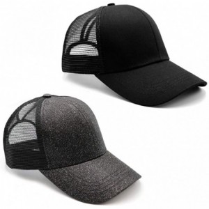Baseball Caps Ponytail High Buns Ponycaps Baseball Adjustable - 2 Pack Black+glitter Black - C618Q5DLM92 $19.01