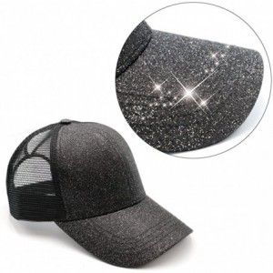 Baseball Caps Ponytail High Buns Ponycaps Baseball Adjustable - 2 Pack Black+glitter Black - C618Q5DLM92 $19.01