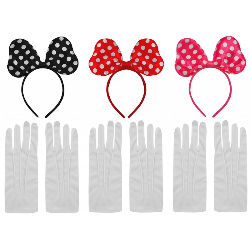 Headbands Satin Polkadot Minnie Mouse Fancy Dress Gloves Ears Costume Black/White - Black/White Polka - CP122TGDL4V $21.42