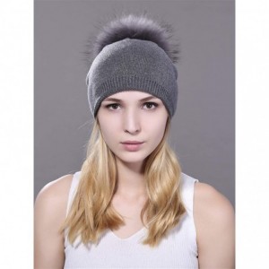 Skullies & Beanies Women Winter Kintted Beanie Hats with Real Fox Fur Pom Pom - Z-deep Grey 2 - CX18KE247QH $23.44