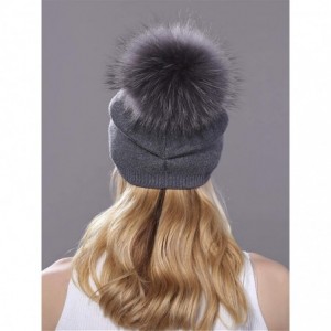 Skullies & Beanies Women Winter Kintted Beanie Hats with Real Fox Fur Pom Pom - Z-deep Grey 2 - CX18KE247QH $23.44